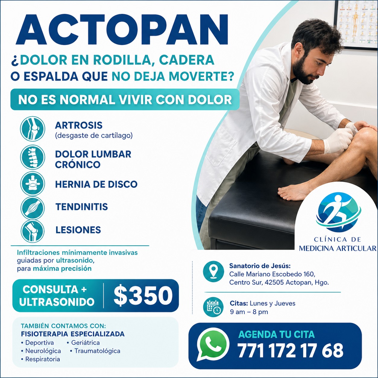 Clínica de Medicina Articular Facebook ad: ¿Vives en Actopan o alrededores y tienes dolor…