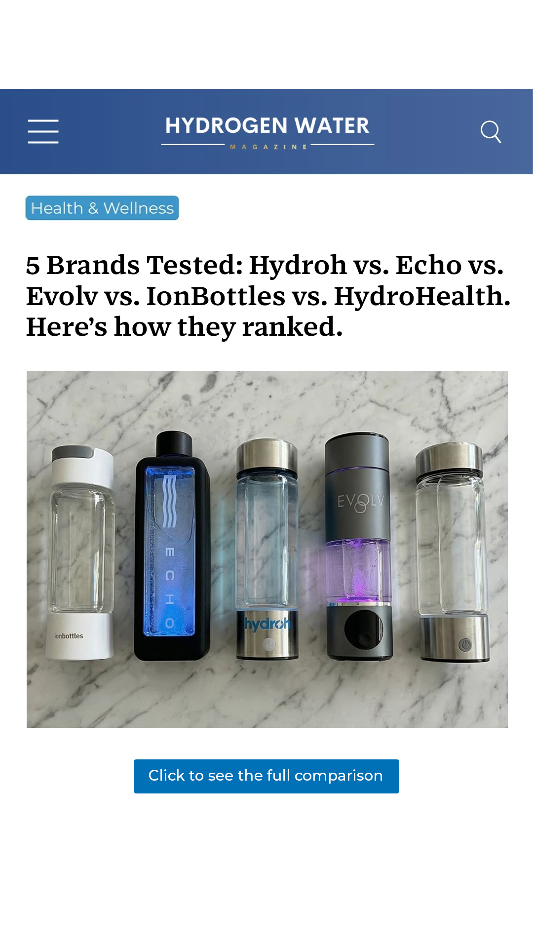 The Hydrogen Water Magazine Facebook ad
