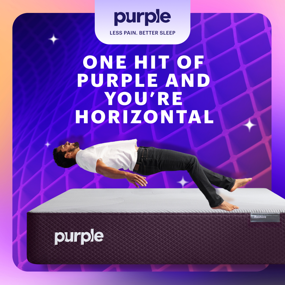 Purple Facebook ad: Get Hooked on Better Sleep