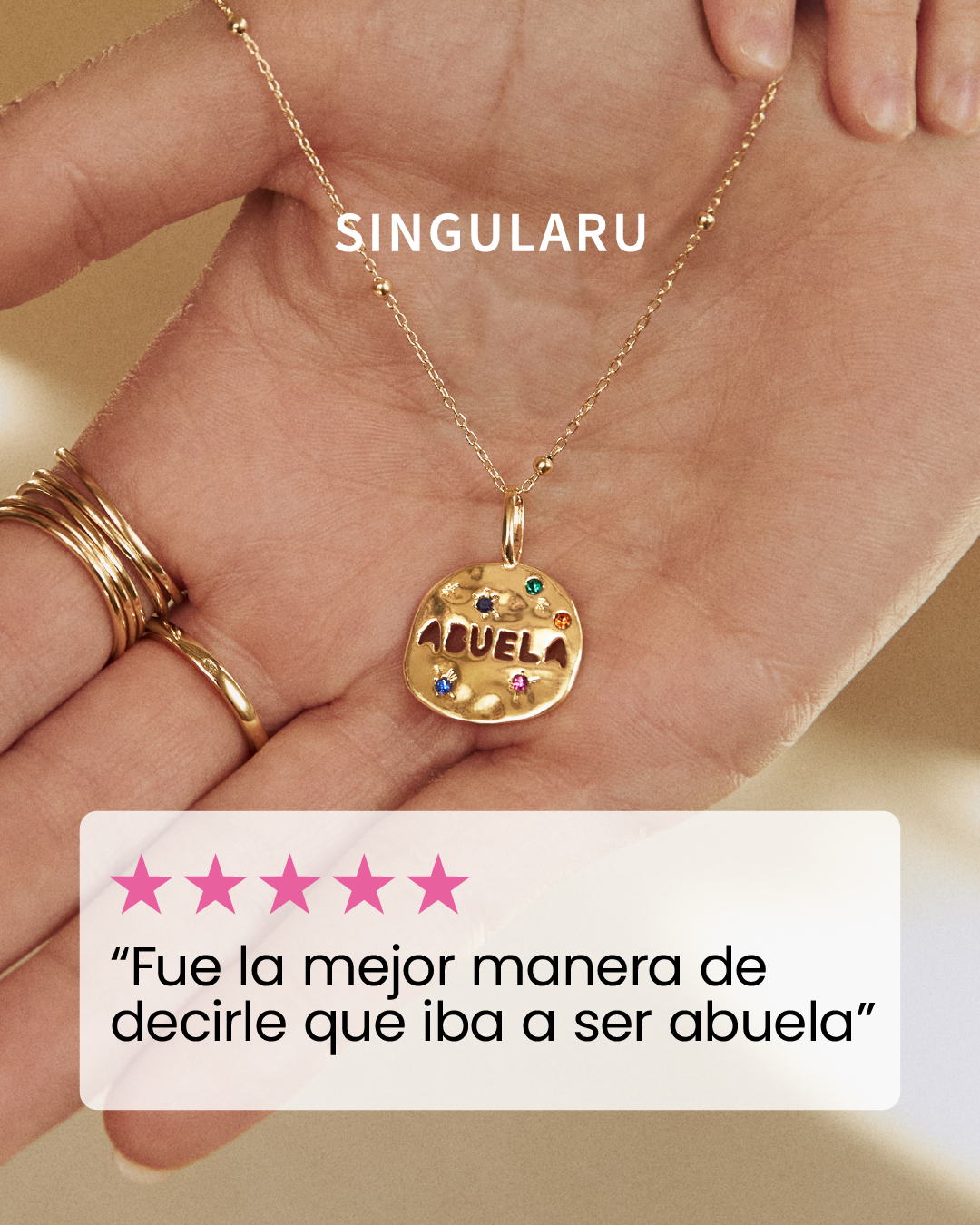 Singularu Jewels Facebook ad: Charm Abuela Baño Oro
