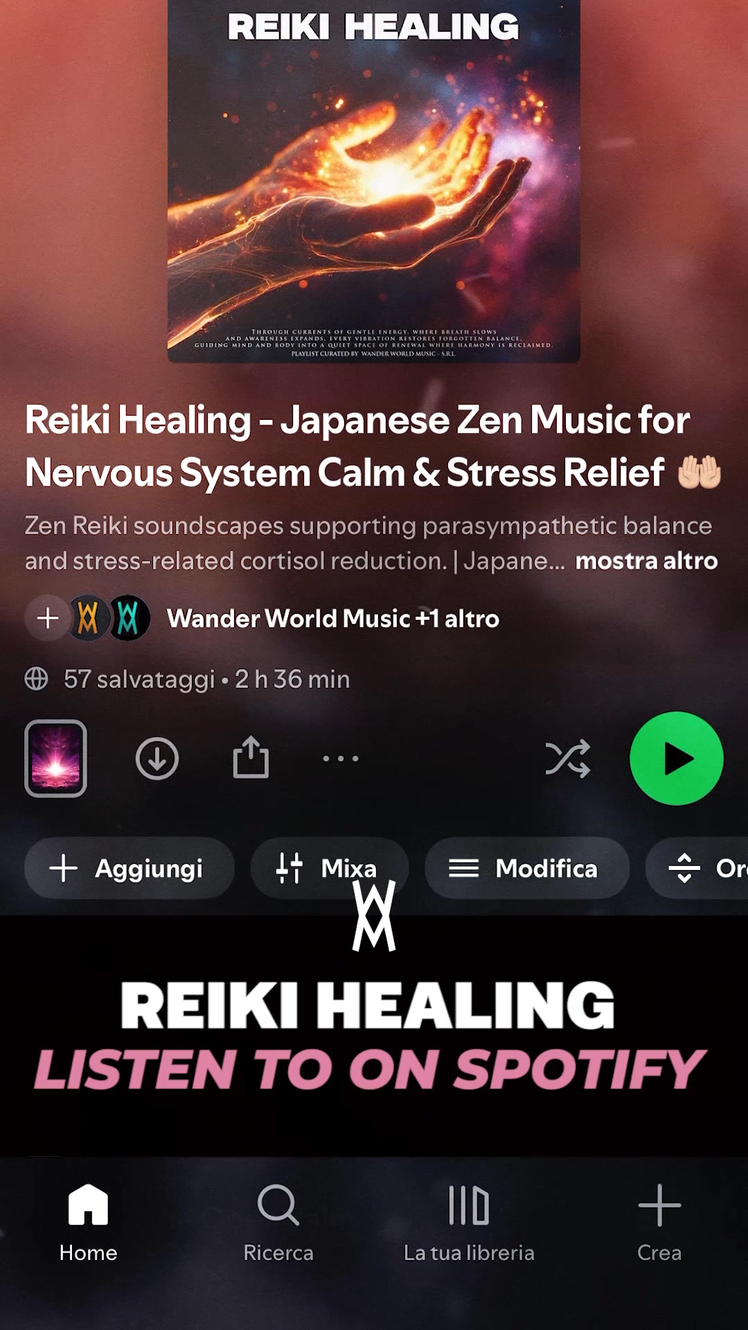 Wander World Music Facebook ad: Calm your nervous system with our Zen Reiki…
