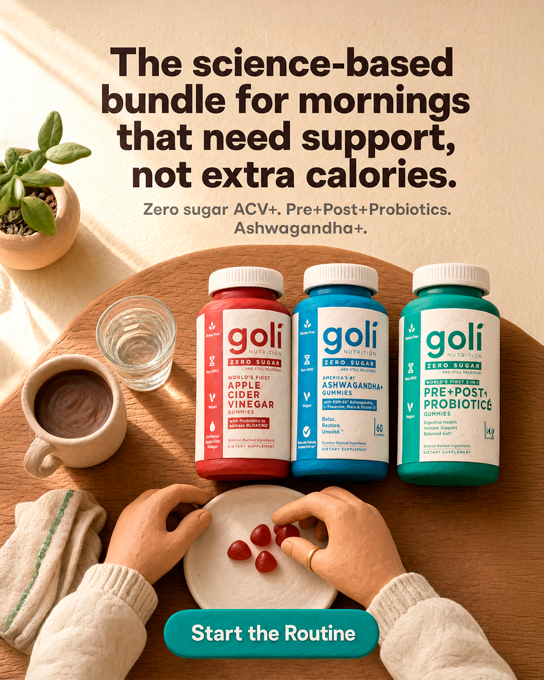 Goli Facebook ad: Digestion, Gut & Stress in Three Gummies