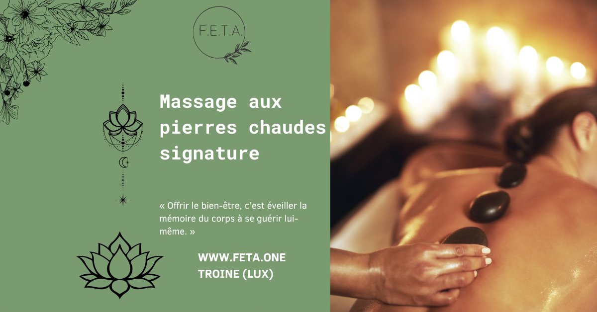 FETA Facebook ad: Massage aux pierres chaudes signature