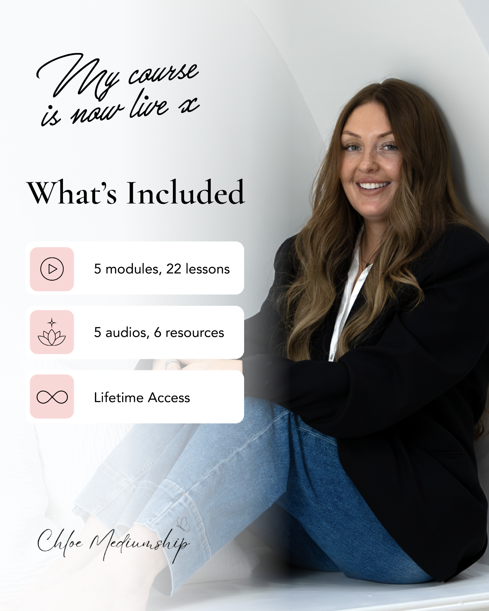 Chloe mediumship Facebook ad: Learn With Chloe, At Your Own Pace