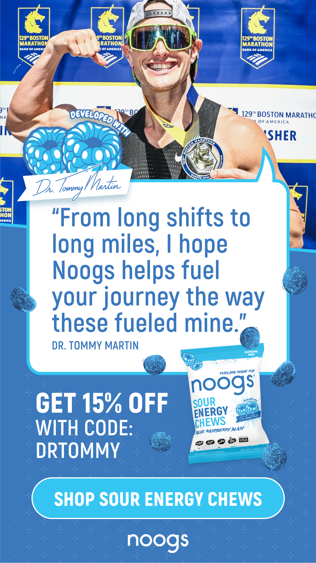 Noogs Facebook ad: Use code DRTOMMY for 15% off.