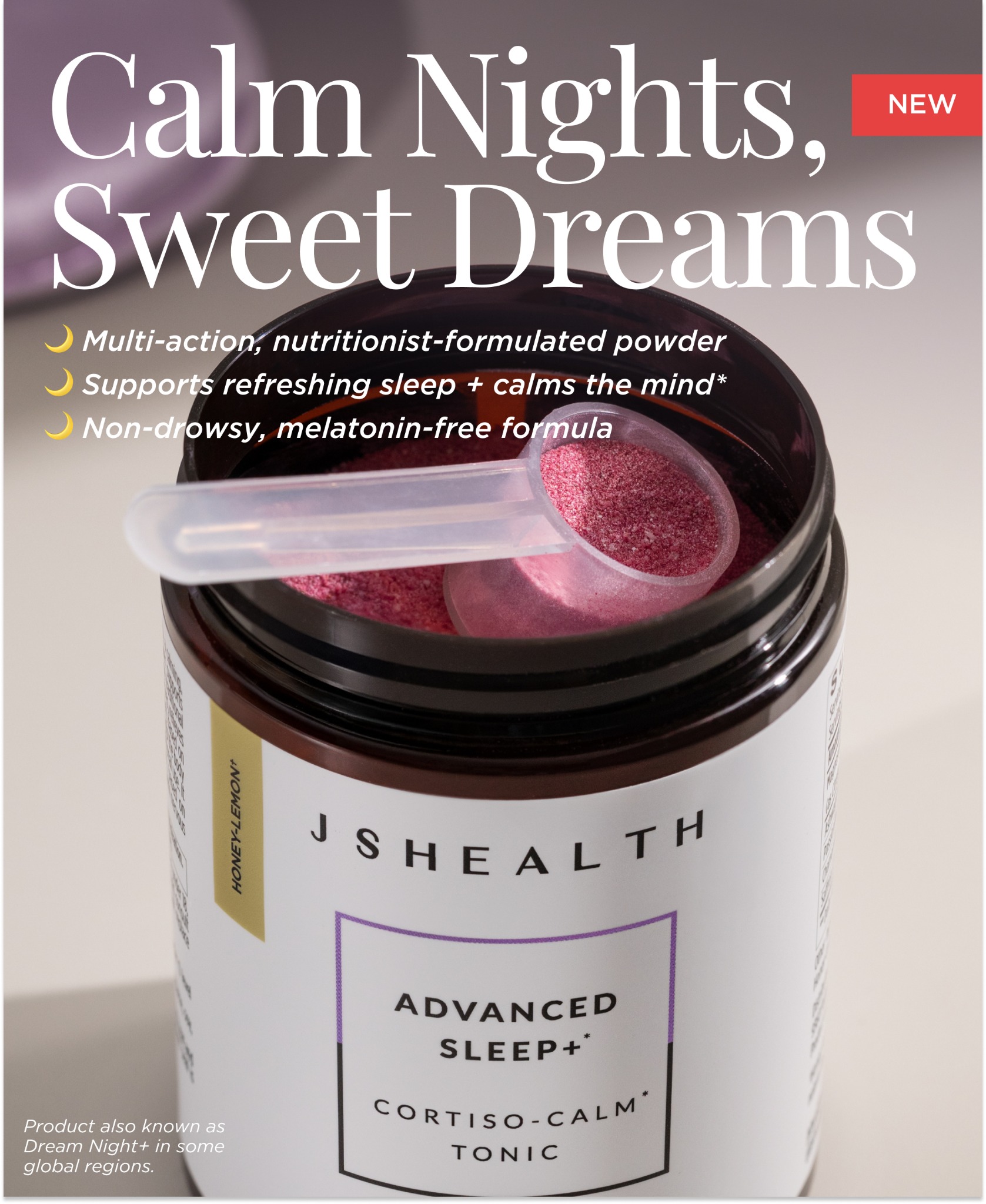 JSHealth Vitamins Sleep Facebook ad: NEW! Calming, nutritionist-formulated bedtime ritual