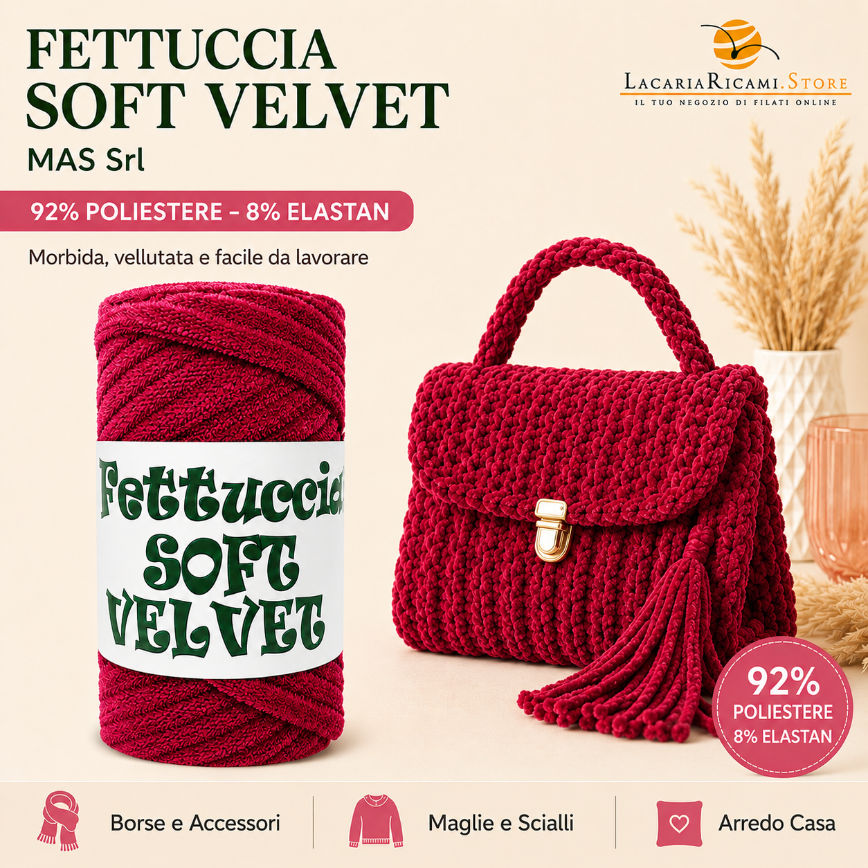 LacariaRicami.Store Facebook ad: Borse che catturano la luce La Fettuccia Soft…