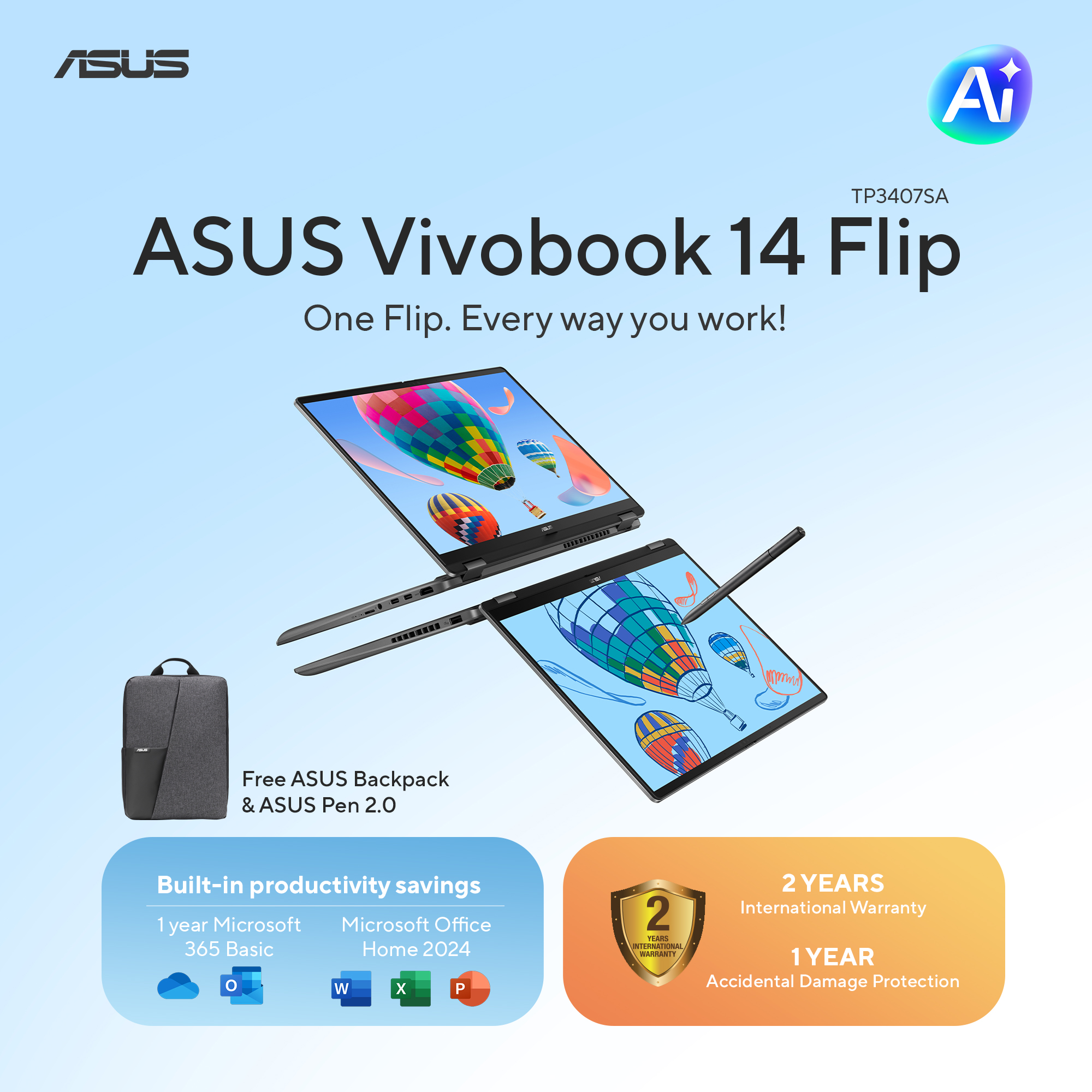 ASUS Facebook ad: One Flip, Every Way You Work!