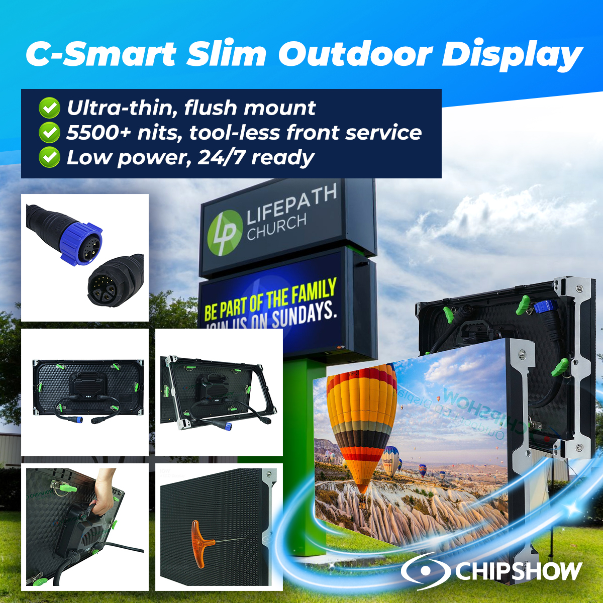 Chipshow LED Display Facebook ad: All-Weather Outdoor LED Billboards for Long-Term Use