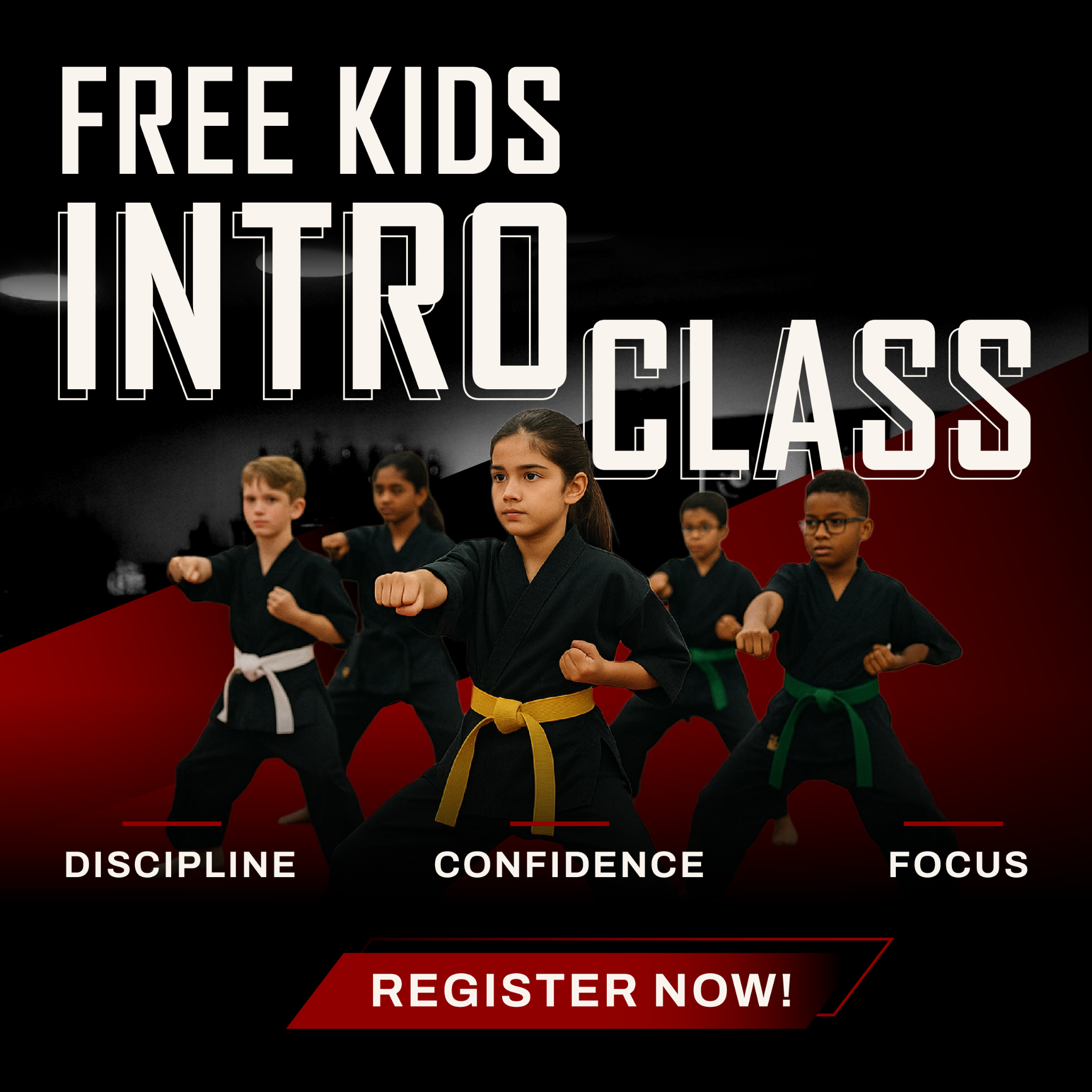 Rico Steele's Martial Arts Academy Facebook ad: Free Intro Class For Kids 7 & Up!