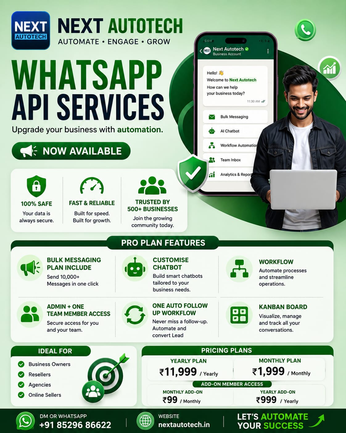 Next Autotech Facebook ad: Official WhatsApp API for Businesses