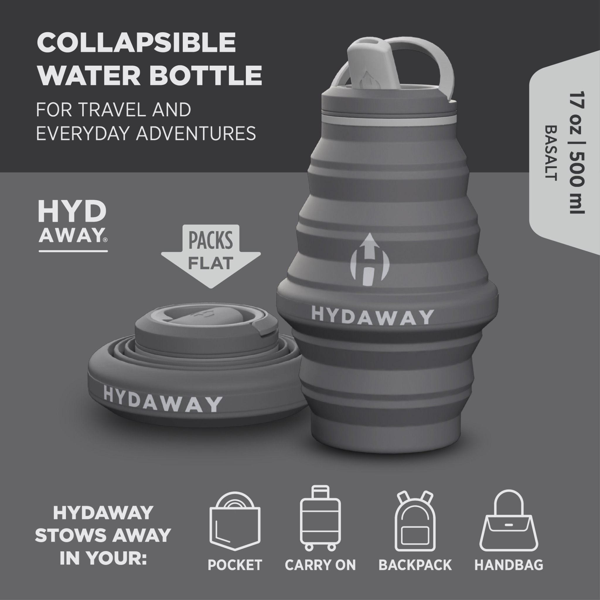 HYDAWAY Facebook ad: Pack Small, Adventure Big - Hydrate Anywhere!
