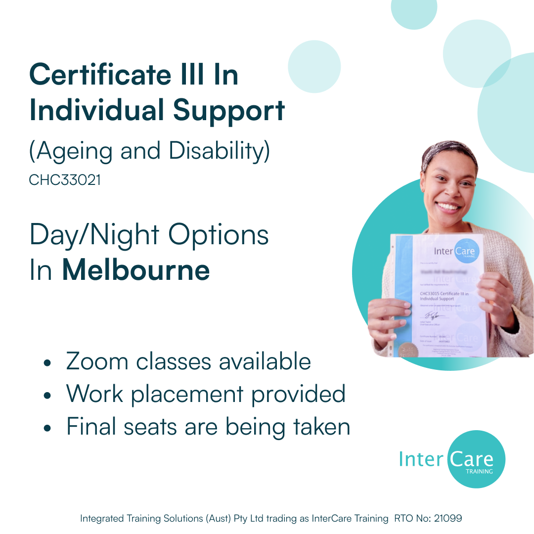 InterCare Training RTO No. 21099 Facebook ad: Cert III in Individual Support (Ageing and Disability)