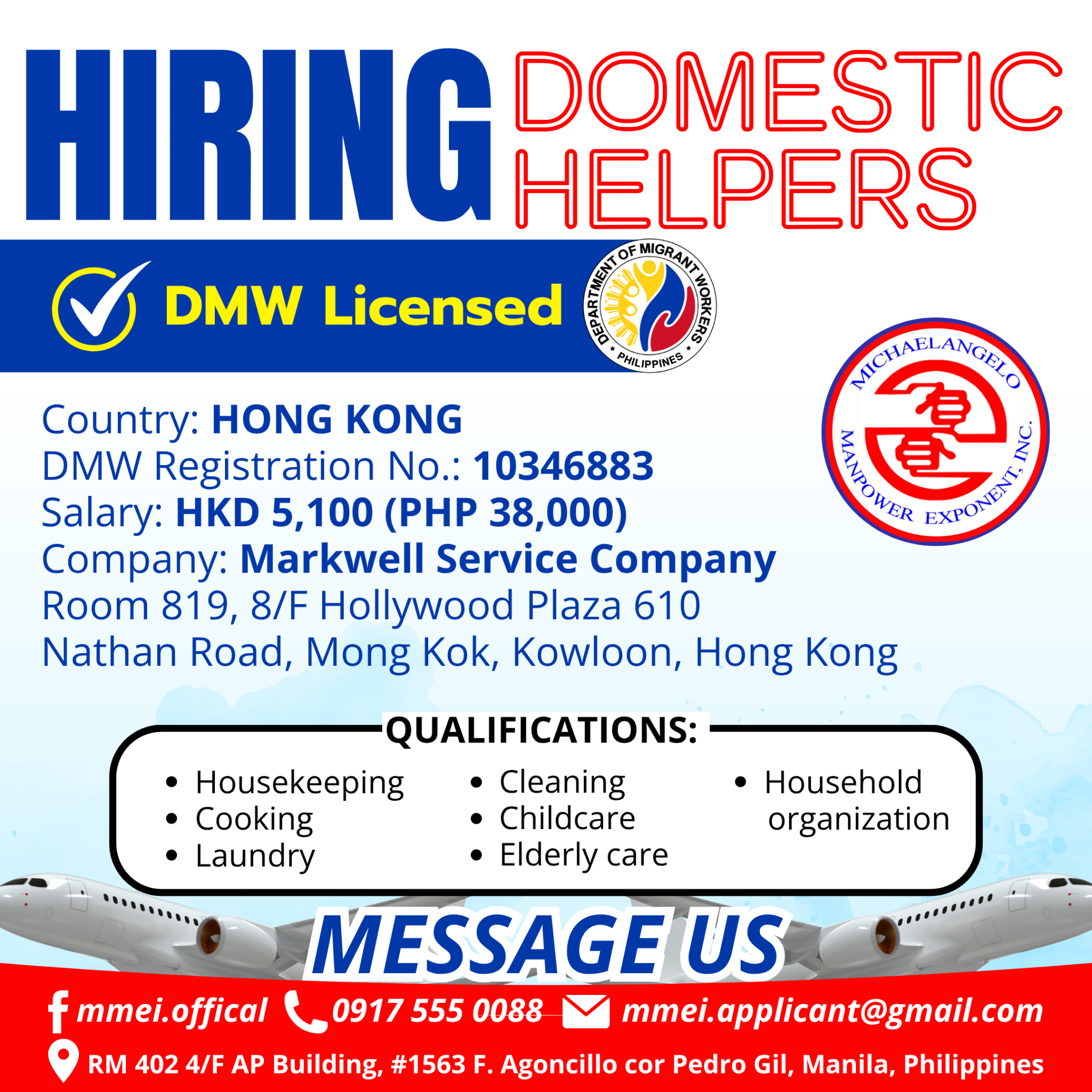 Michaelangelo Manpower Exponent, Inc. - Davao Facebook ad: Apply Now