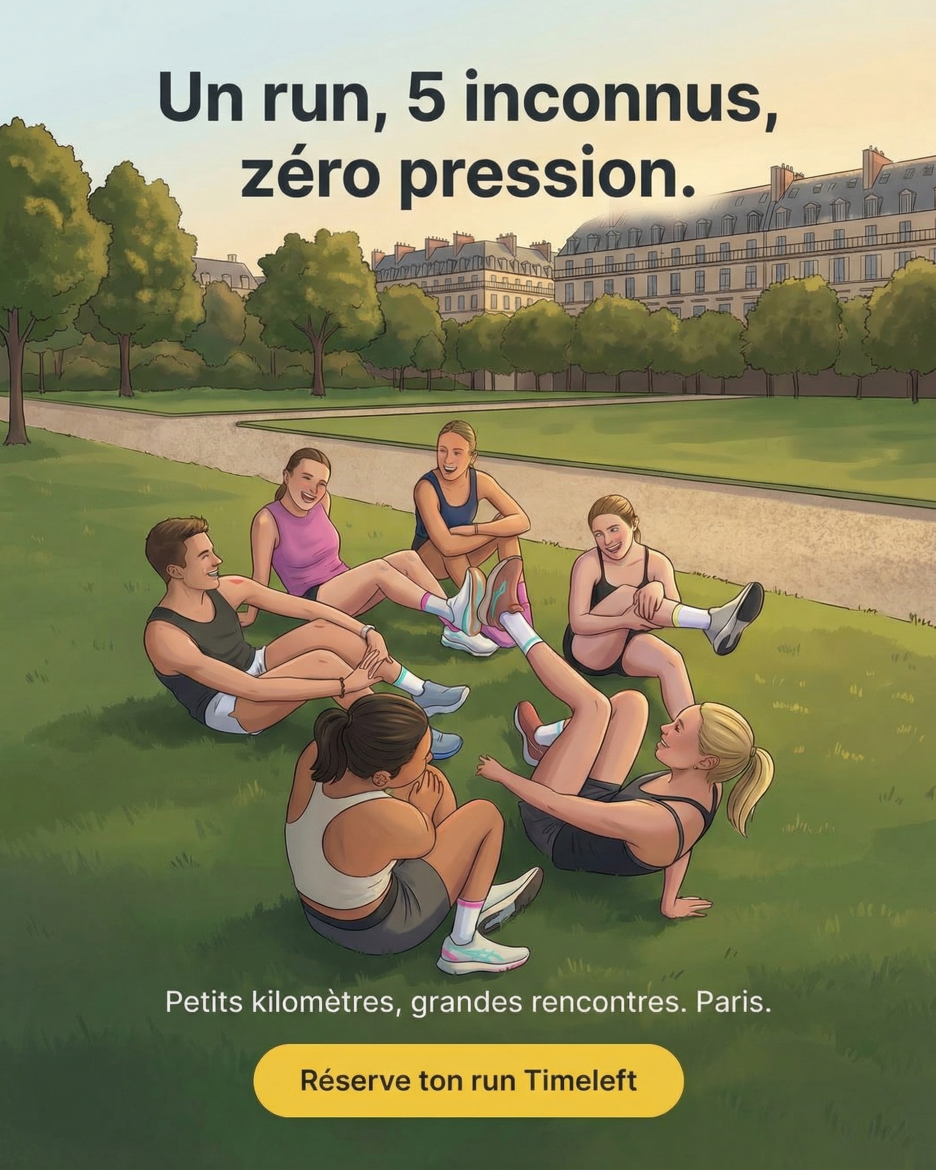 Timeleft Facebook ad: Courez, amis plus tard
