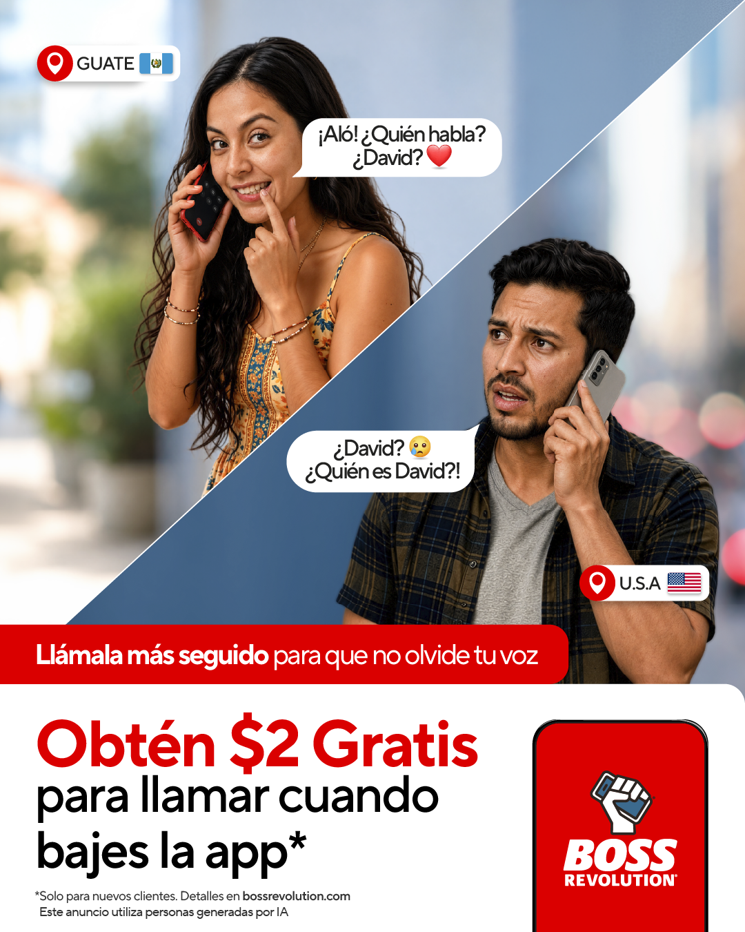 BOSS Revolution Facebook ad: Llamadas Al Extranjero Baratas