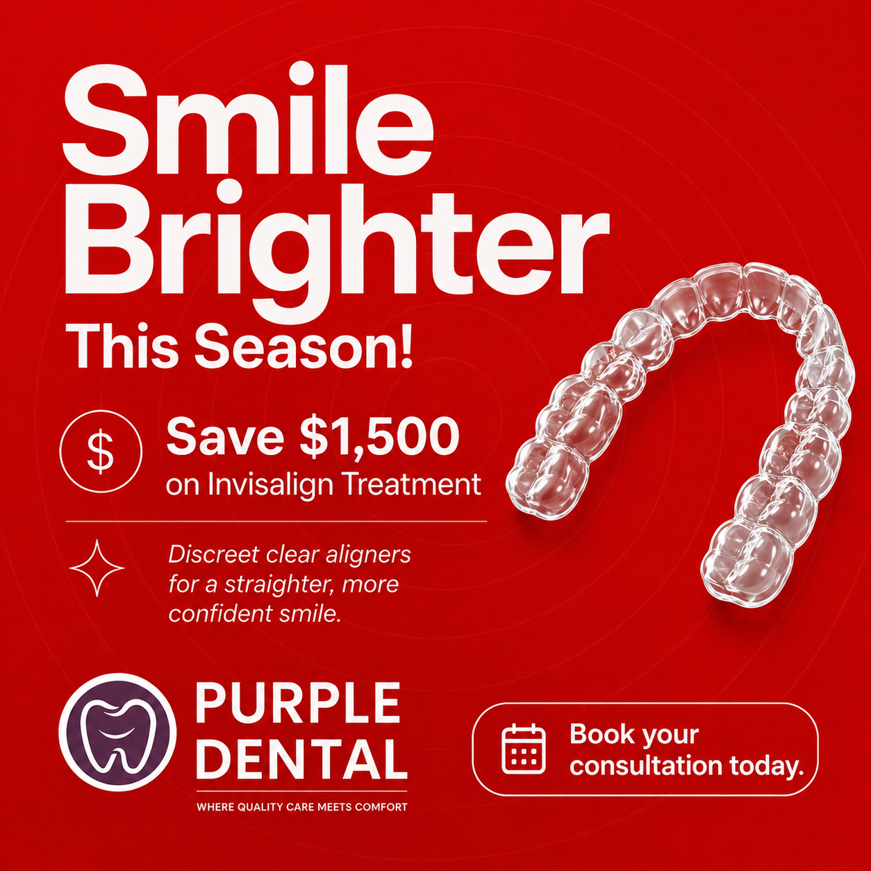 Purple Dental Facebook ad: Glastonbury, Save $1,500 on Invisalign