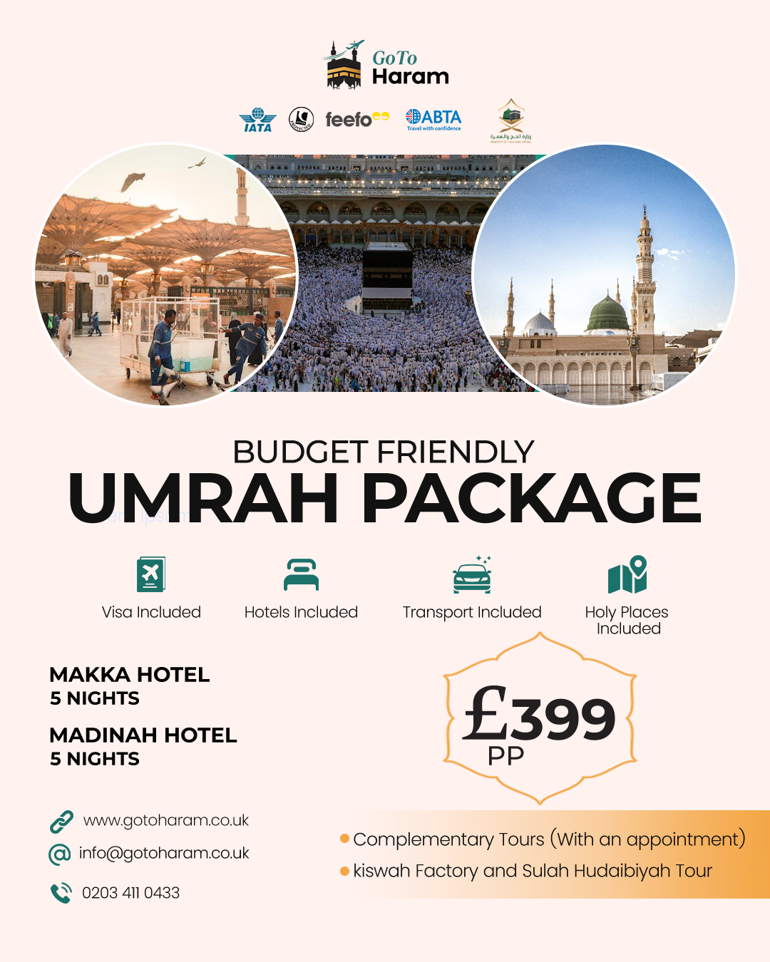 GoTo Haram Ltd. Facebook ad: Exclusive £399 Umrah Offer, UK-Based & Trusted