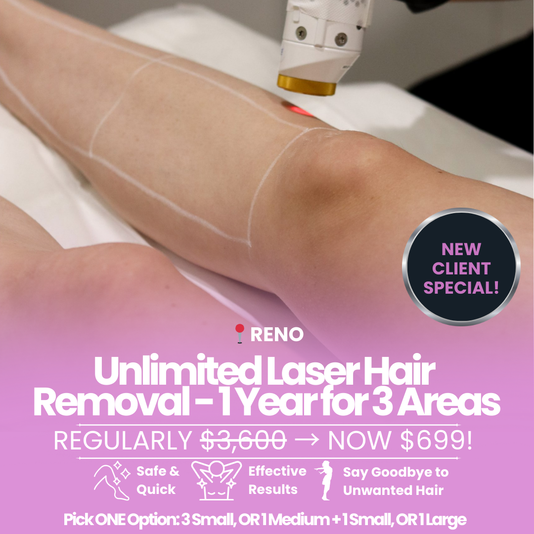 Skin R&R treatment Reno Facebook ad: Unlimited Laser Hair Removal for 1 Year NOW $699!