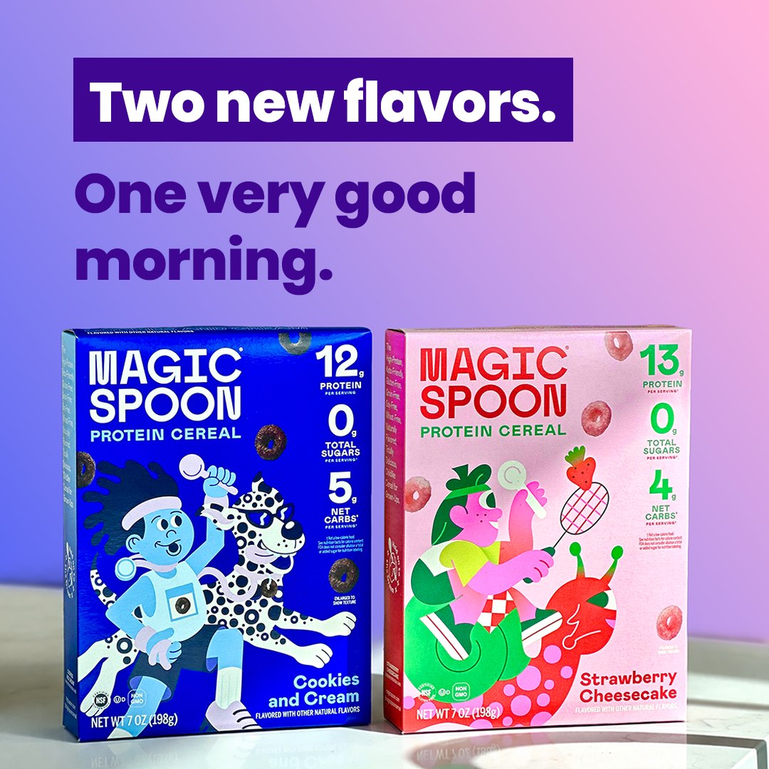 Magic Spoon Cereal Facebook ad: Two New Flavors. One Very Good Morning.