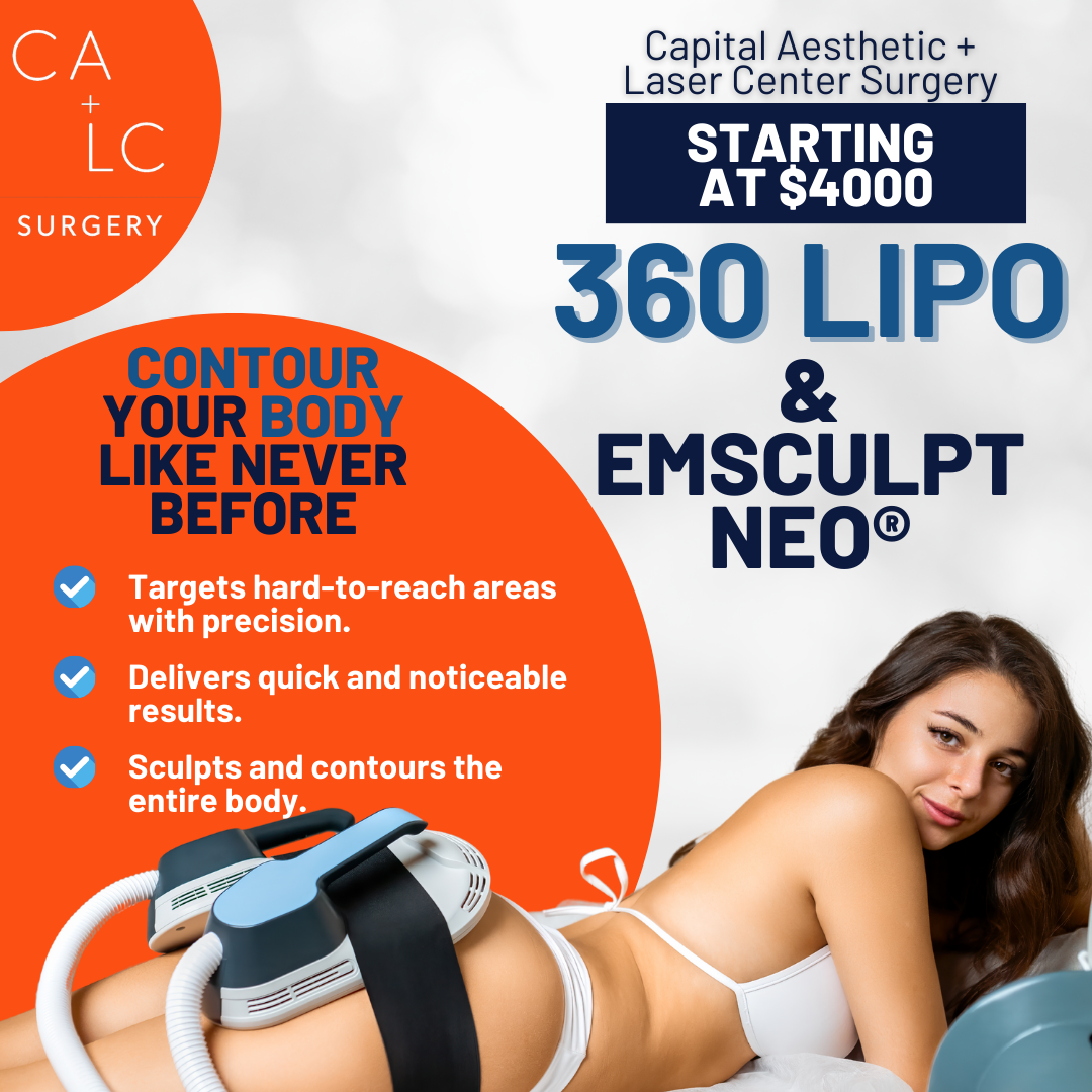 Capital Aesthetic + Laser Center Surgical DC Facebook ad: 360 Lipo & EMSculpt NEO - Starting at $4,000