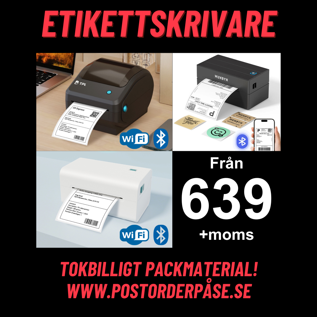 Postorderpåse Facebook ad: Etikettskrivare från 639 + moms