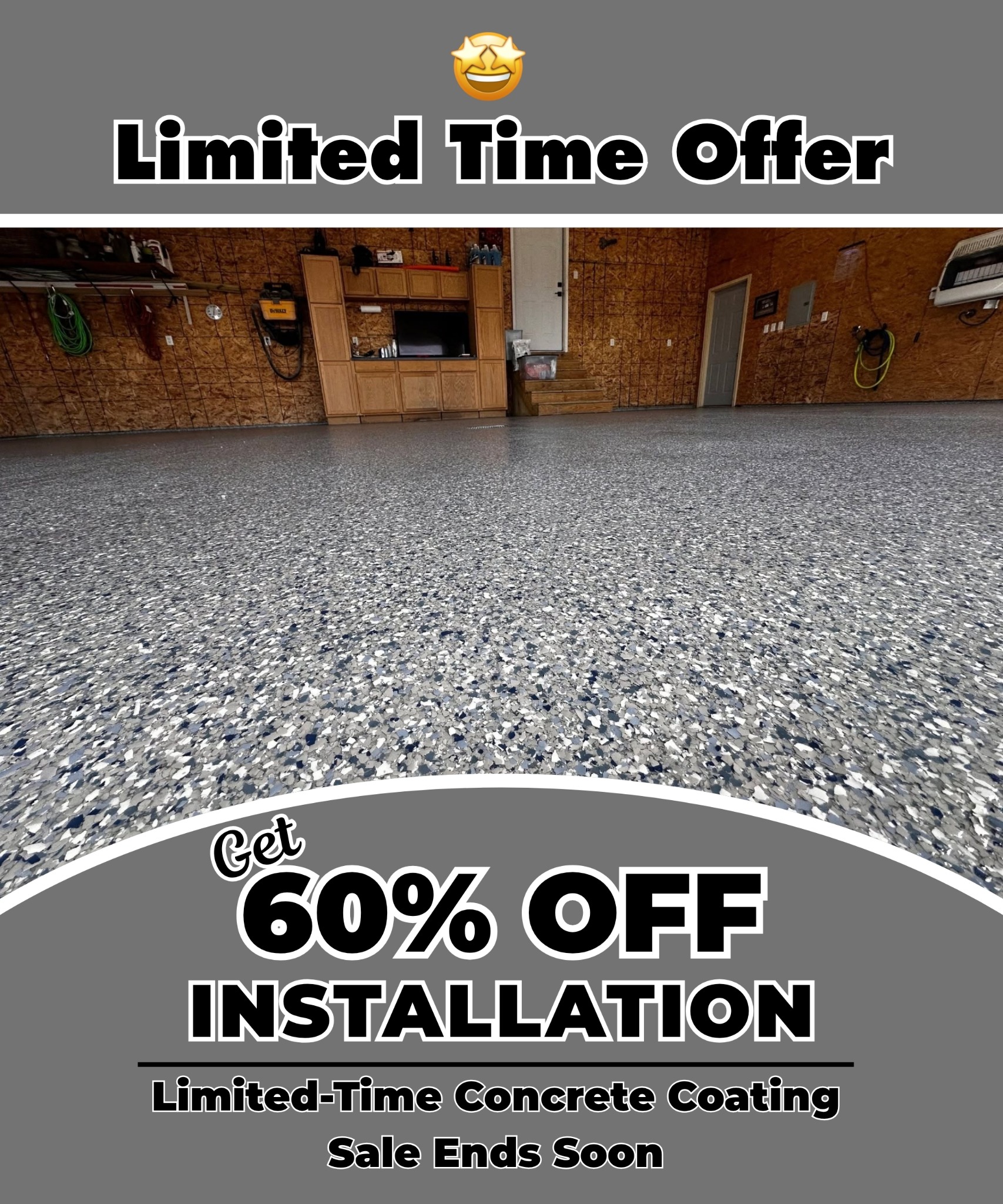 NINJA Concrete Coatings Facebook ad: Get 60% Off Installation