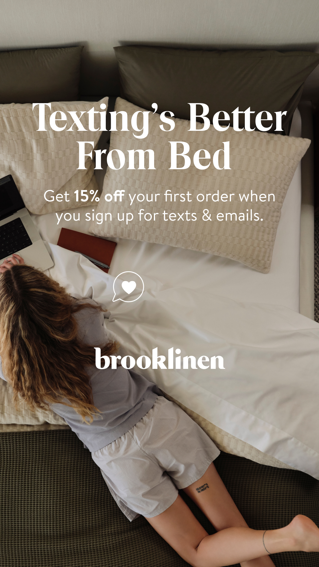Brooklinen Facebook ad: Text Us for 15% Off