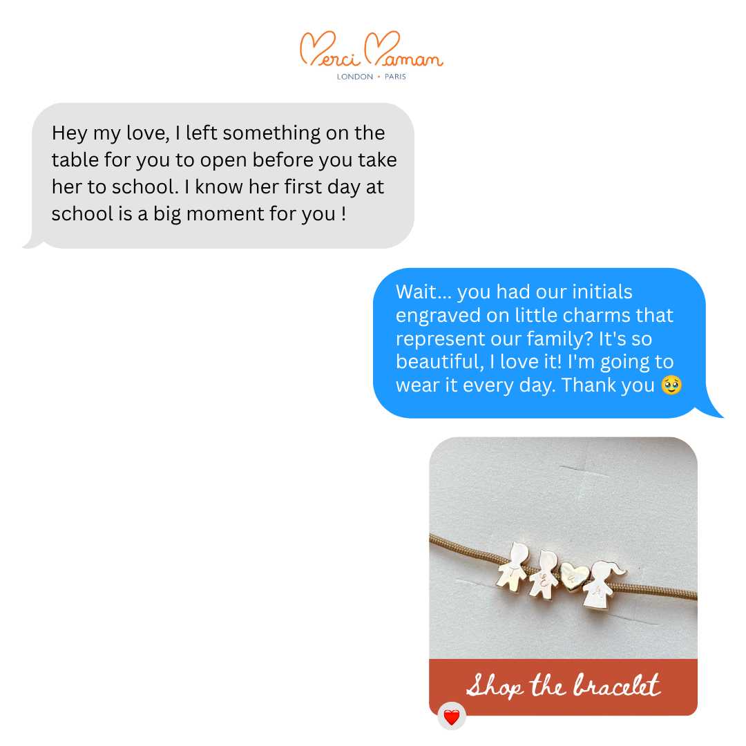 Merci Maman - Personalised Gifts Facebook ad: Back to School Gifts: personalised jewellery for mum and…