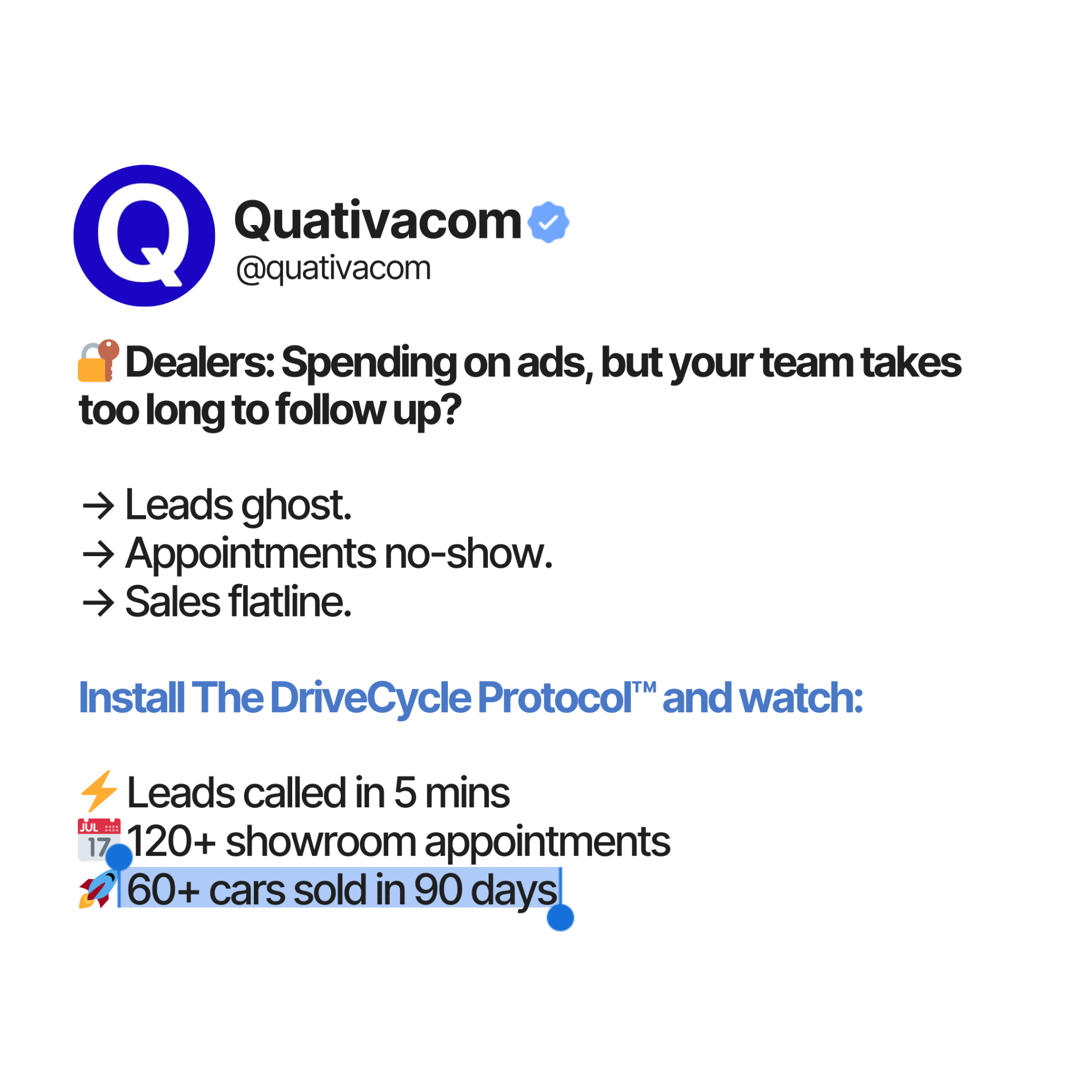 Quativacom Facebook ad: Car Dealerships: Add 120+ Showroom Appointments & 60+ Sold…