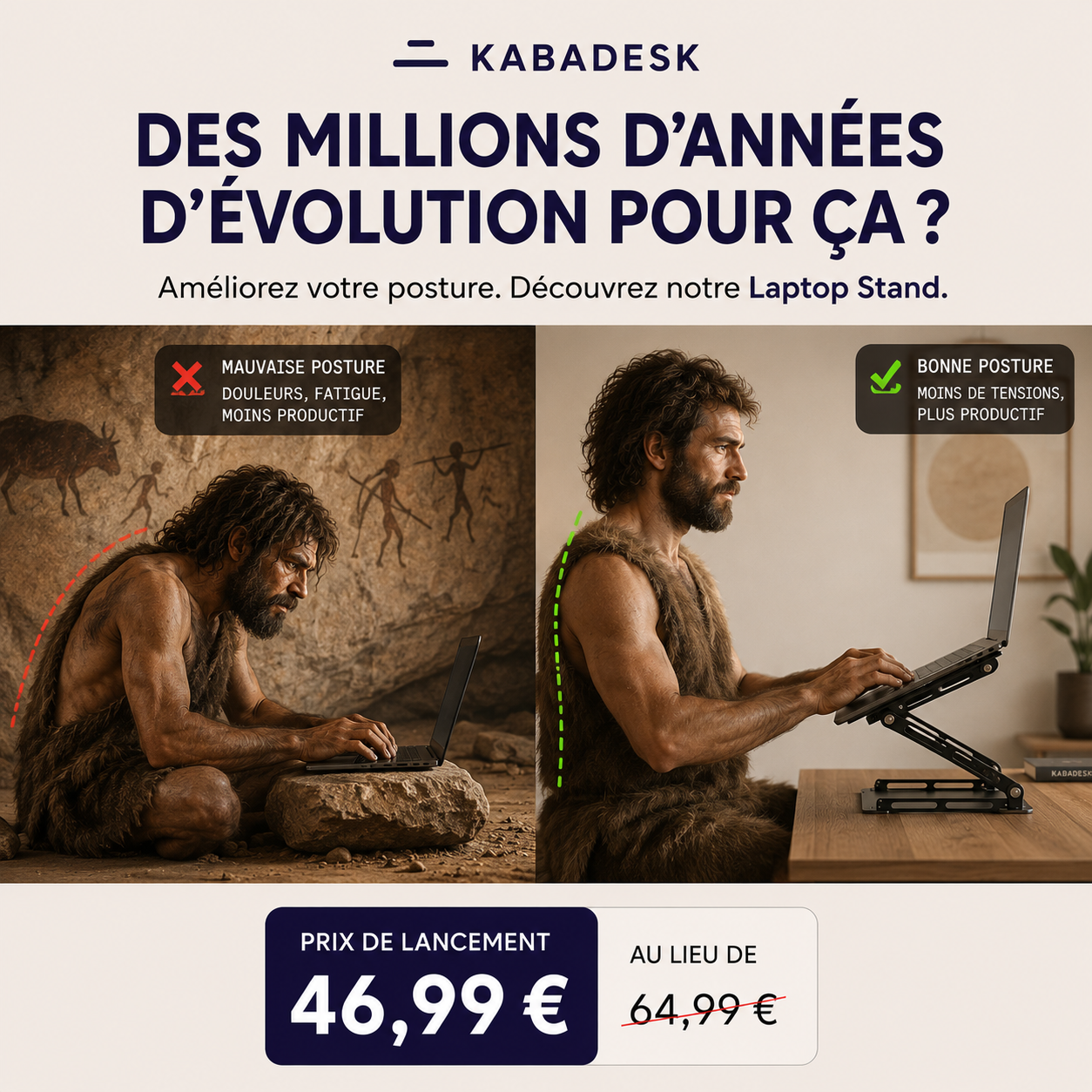 KabaDesk Facebook ad: Votre posture mérite mieux.