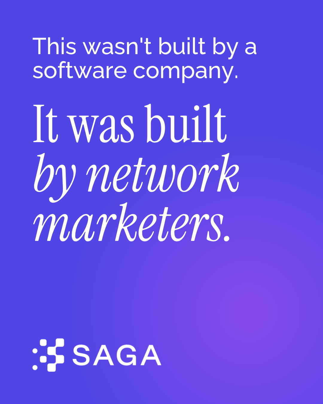 Saga - Network Marketing CRM Facebook ad: Your pipeline, follow-ups, scripts, and team activity all…