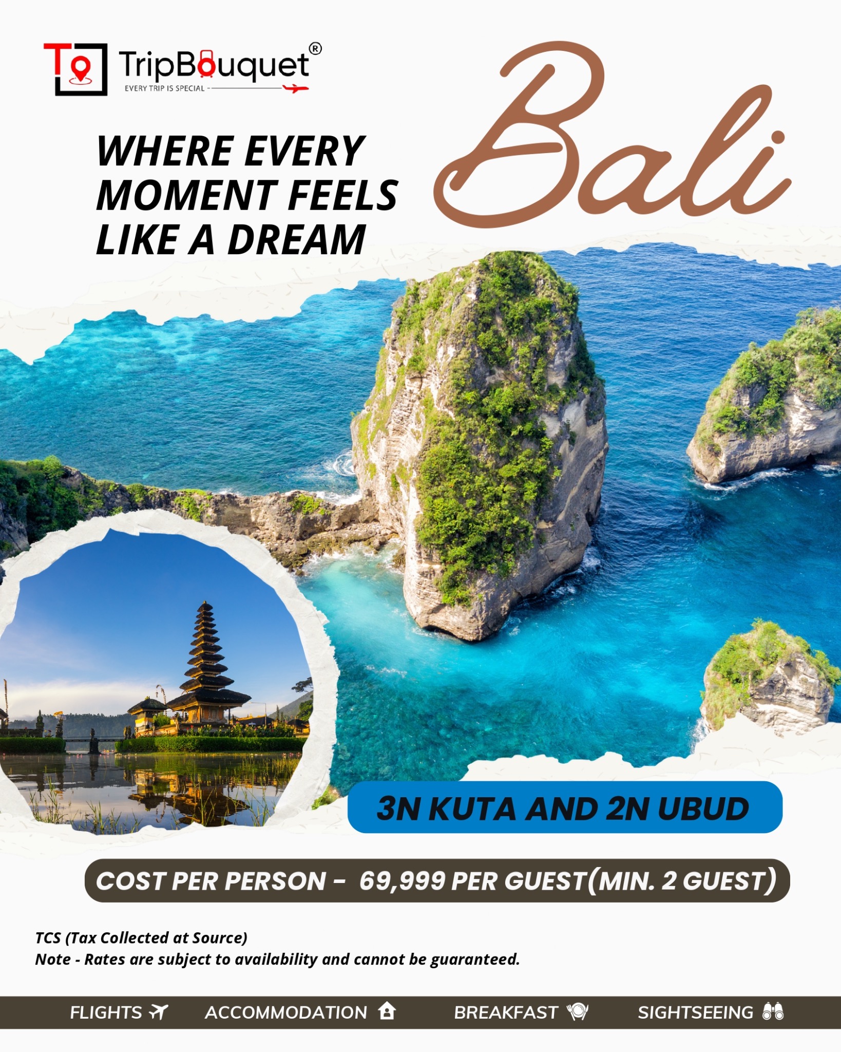 TripBouquet Facebook ad: 5 Nights. 2 Stunning Destinations.