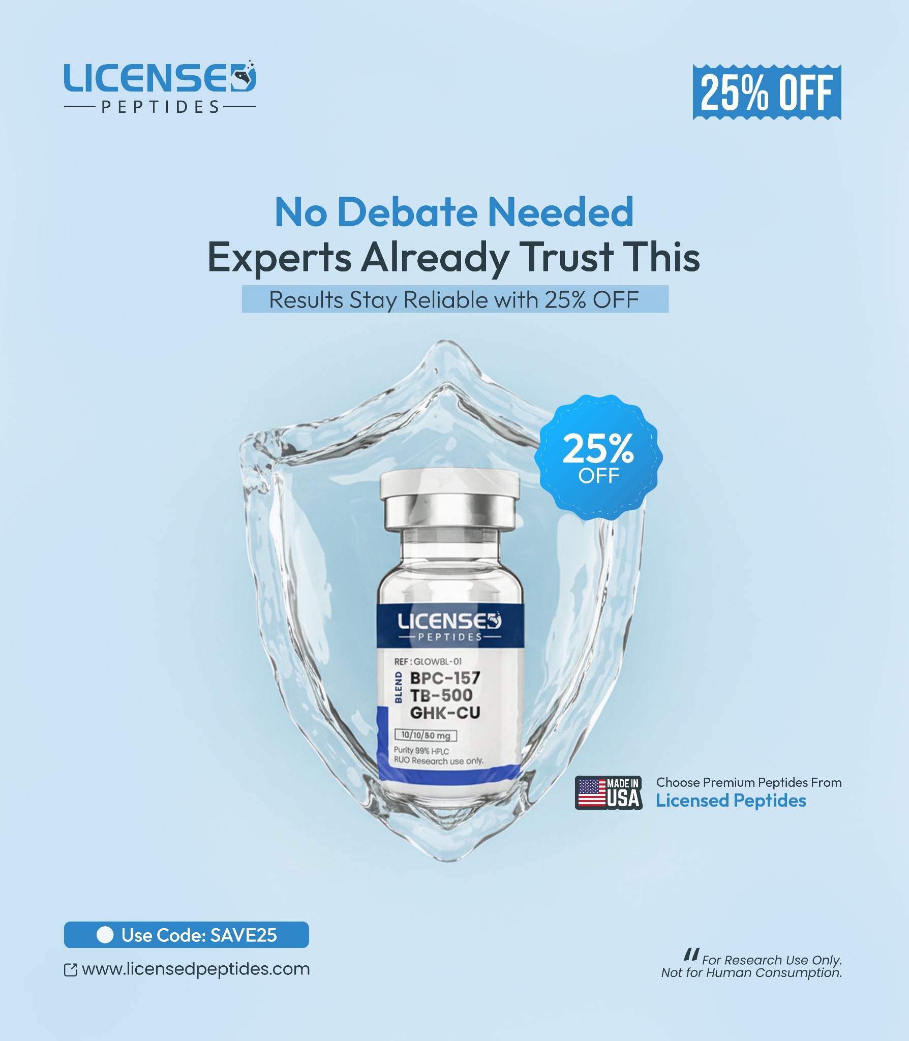 Licensed Peptides Research Facebook ad: 25% OFF Sale Ends Soon