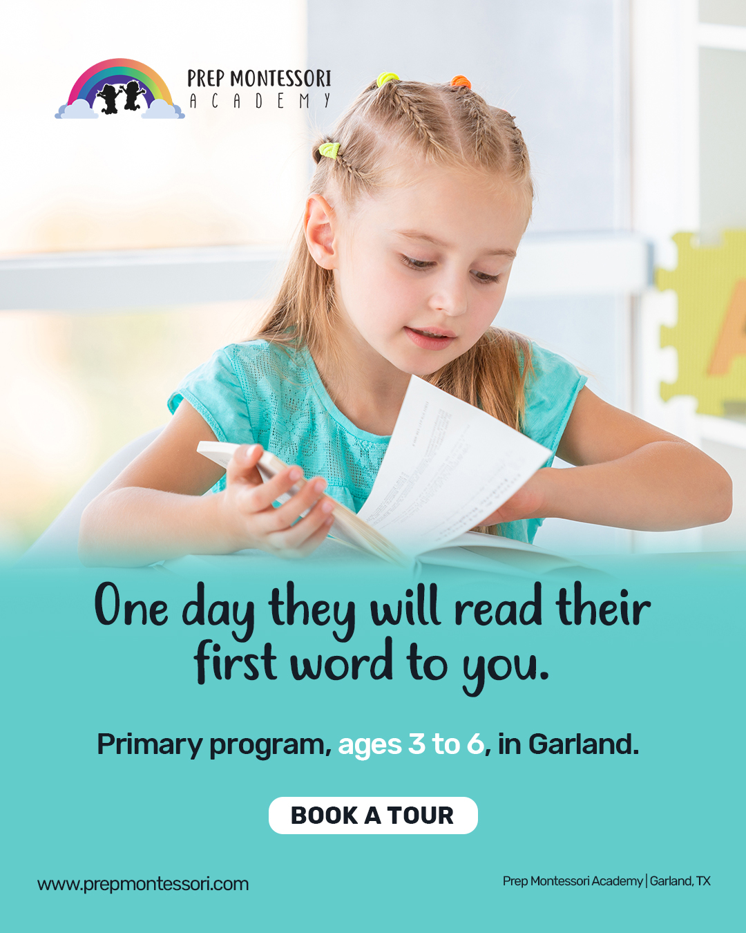 Prep Montessori Academy Facebook ad: Book Before Spots Fill.