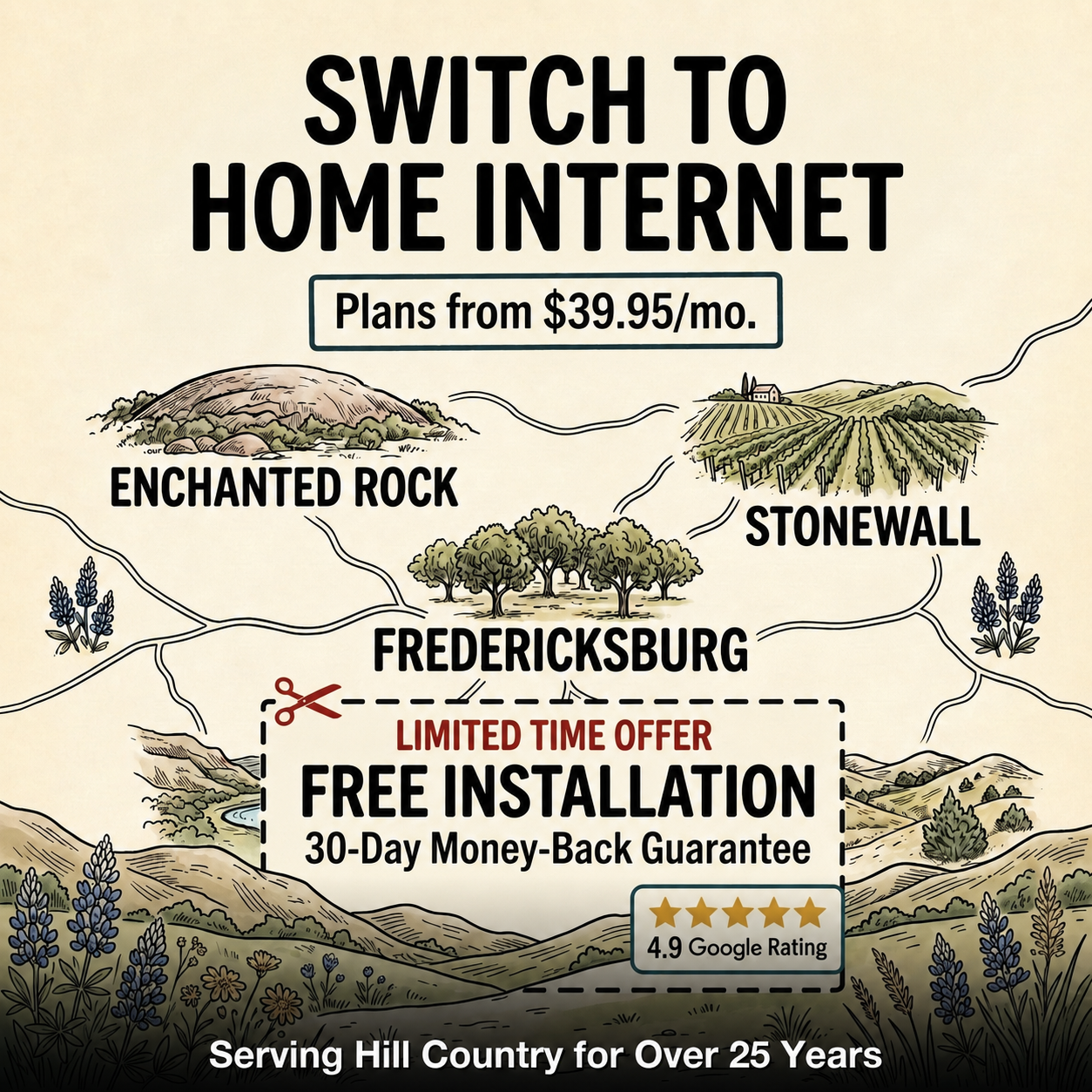 Bee Creek Communications Facebook ad: Rural internet that never slows down