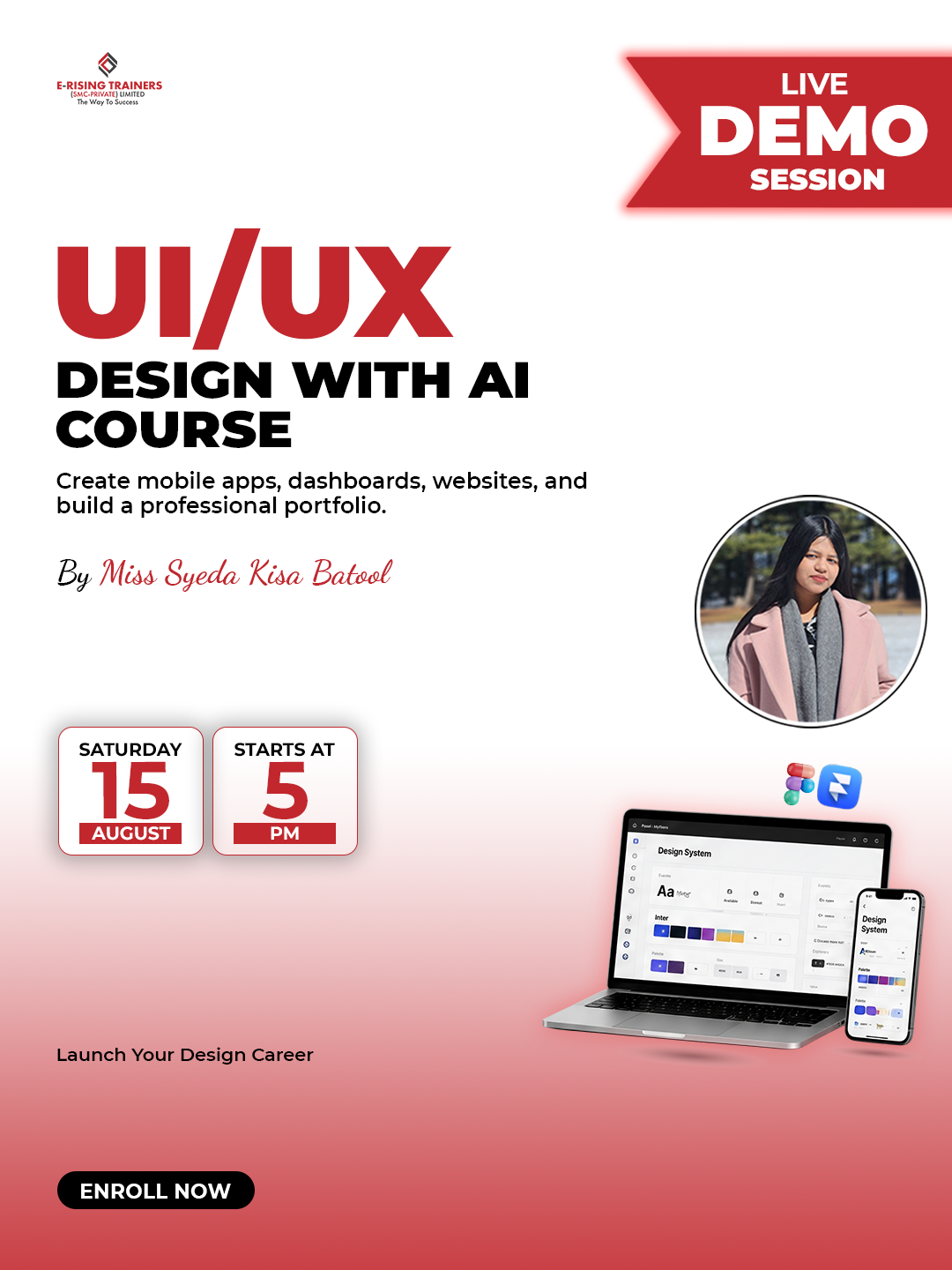 E-Rising Trainers Facebook ad: Ready to break into UI/UX Design? Start here.