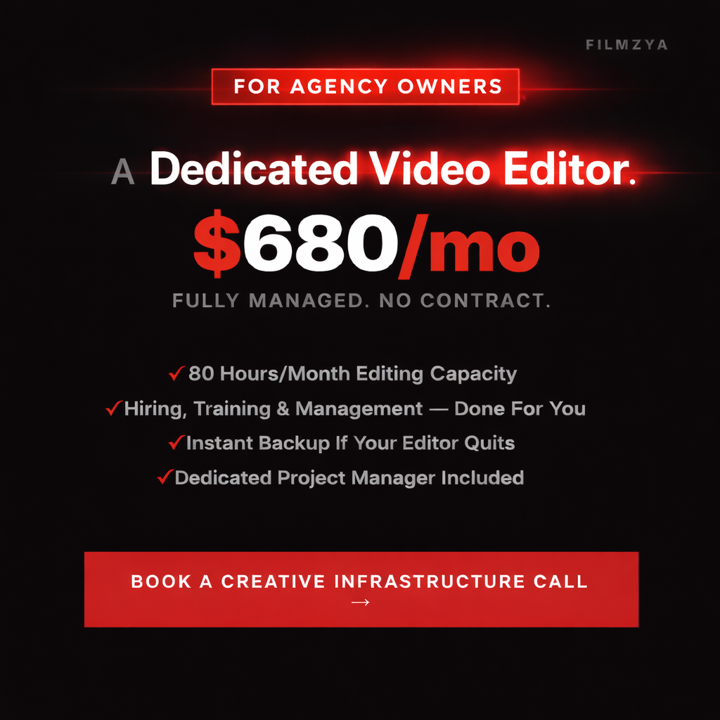 Filmzya Productions Facebook ad: A Full-Time Dedicated Video Editor Inside Your Agency…