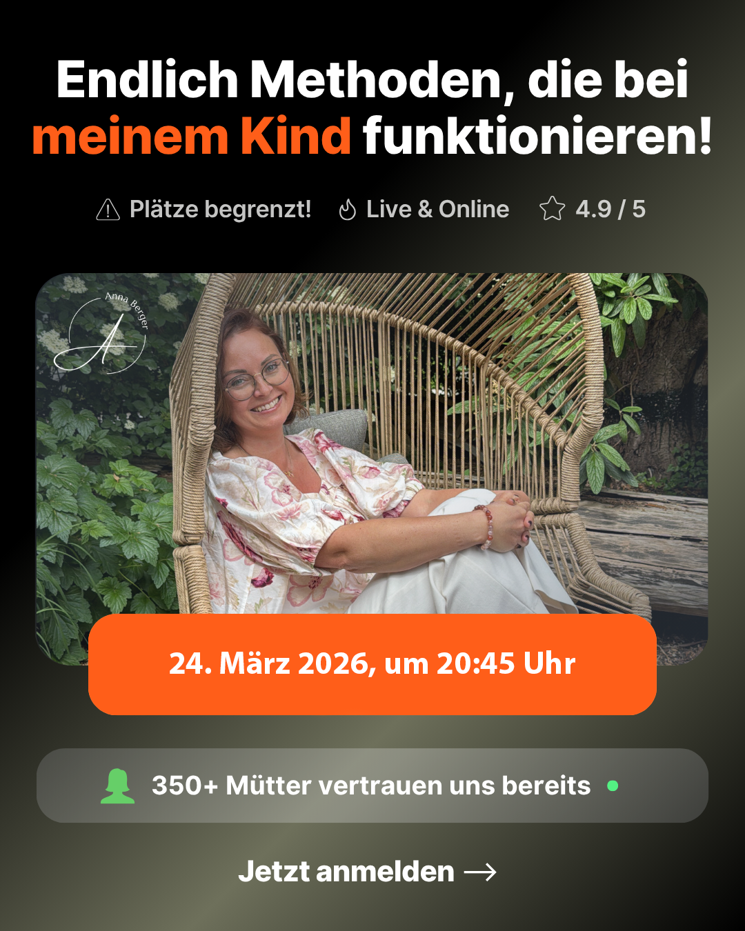 Familyflow Anna Berger Facebook ad: Live-Webinar am 24.03. für willensstarke Kinder