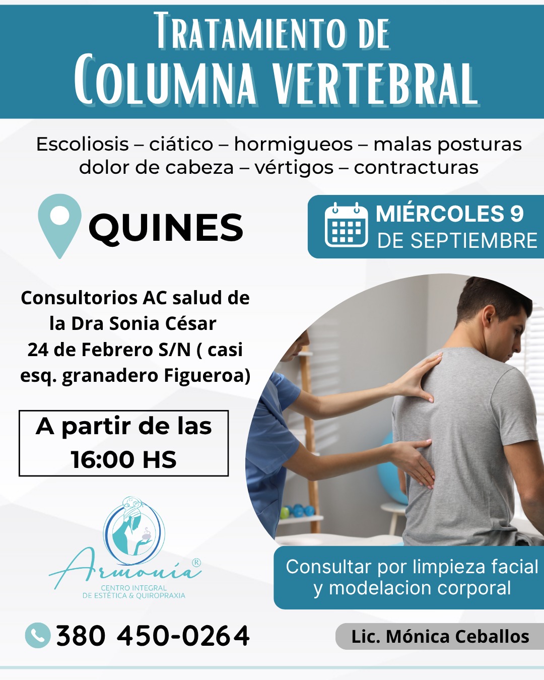 Armonia Estetica y Quiropraxia Facebook ad: Reservá tu turno en Quines