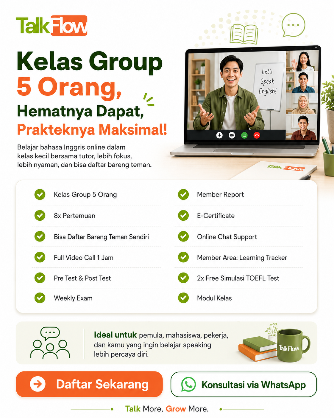 TalkFlow Facebook ad: Ajak Teman, Belajar Speaking Bareng!