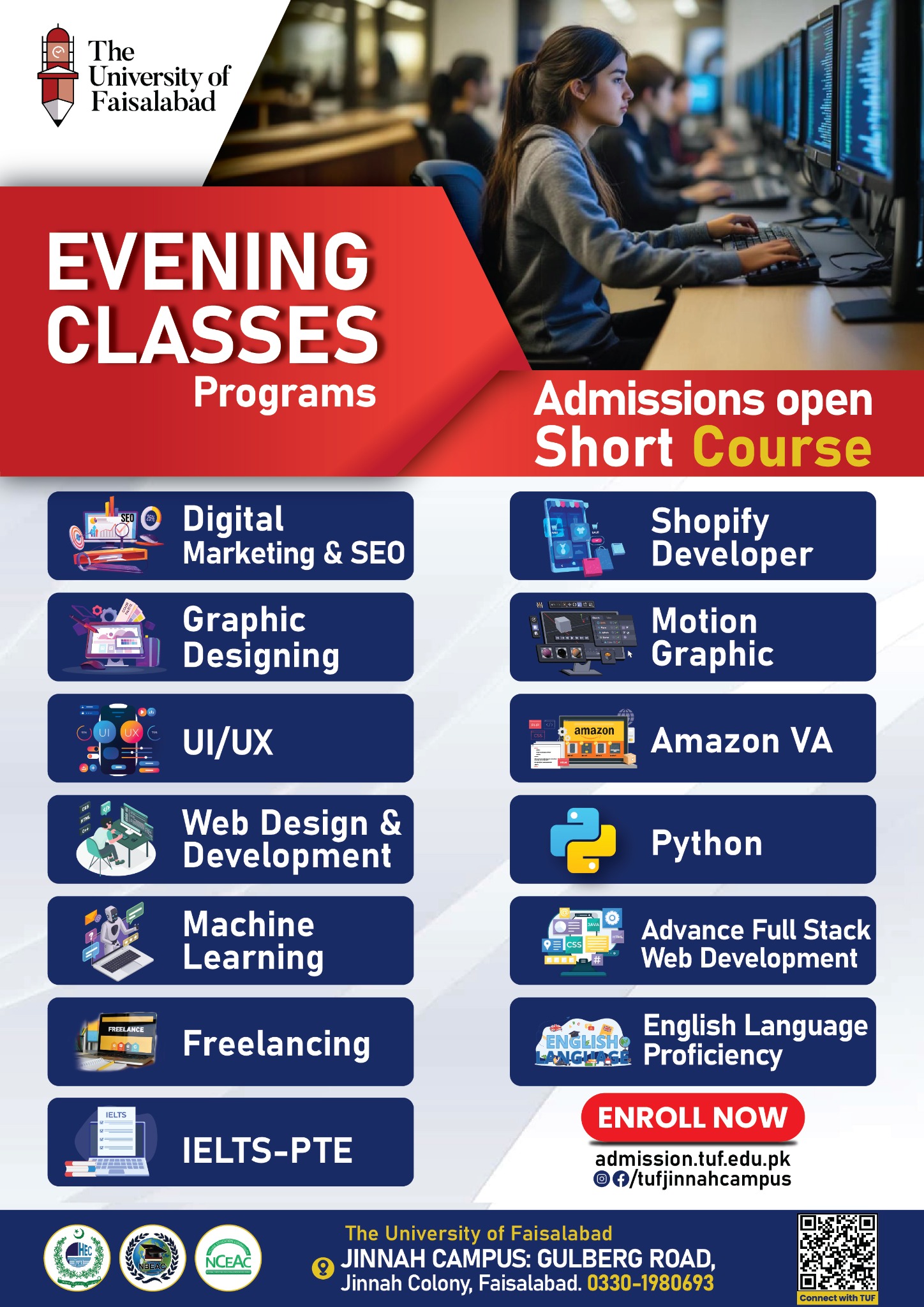 The University of Faisalabad - Jinnah Campus Facebook ad: Evening Classes