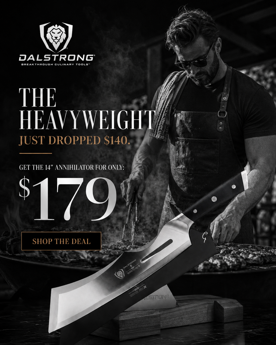 Dalstrong Facebook ad: Annihilator Meat Cleaver with Stand 14 | Gladiator Series…
