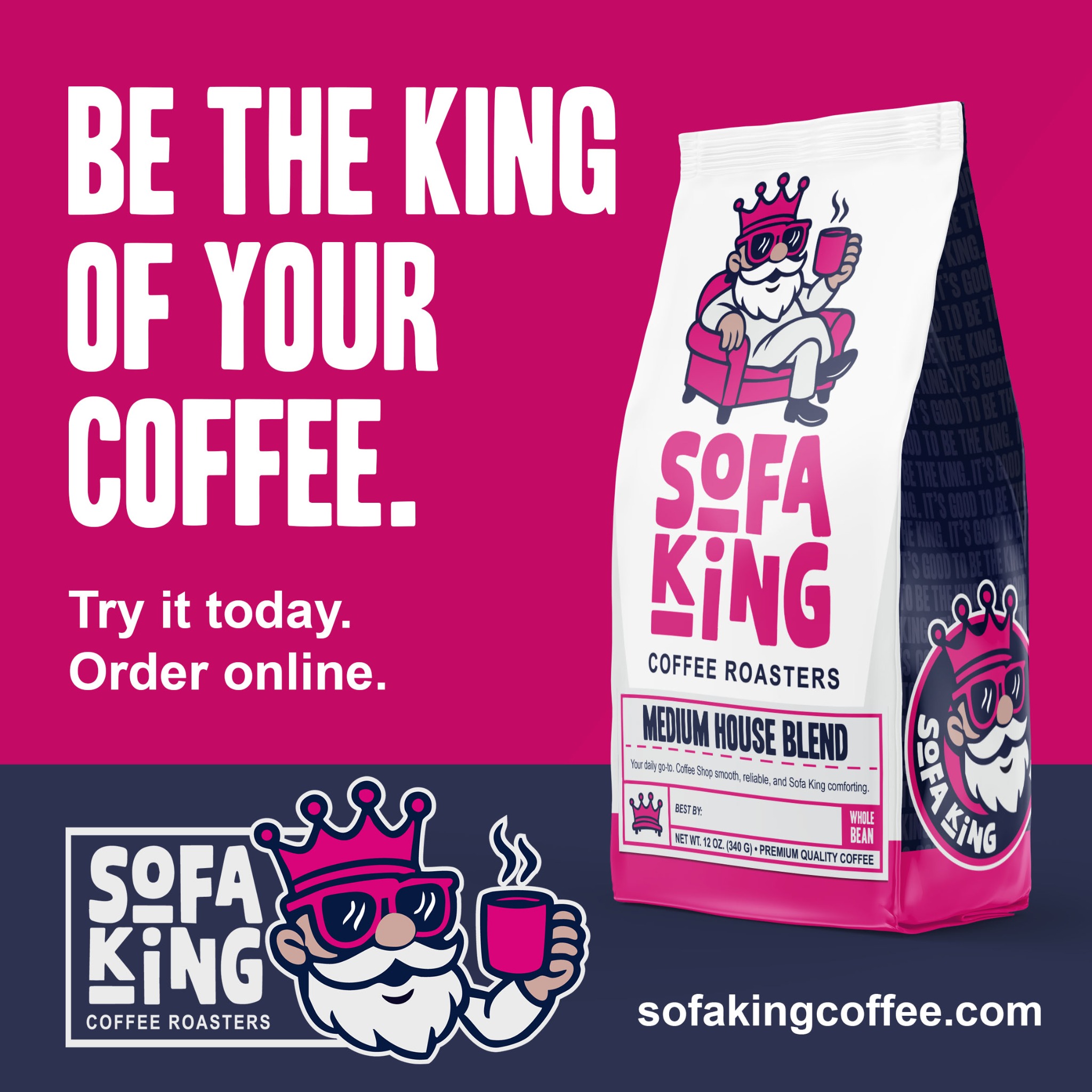 Sofa King Coffee Roasters Facebook ad: Fresh AF. Sofa King Good.