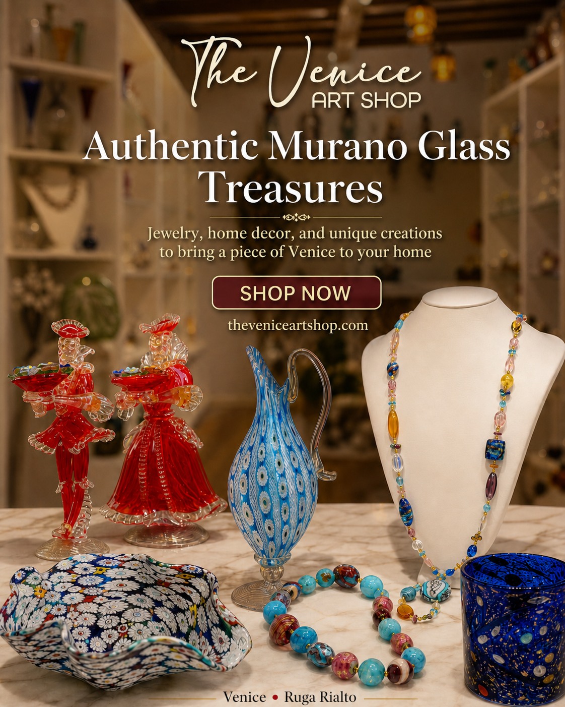The Venice Art Shop Facebook ad: Authentic Venetian Glass