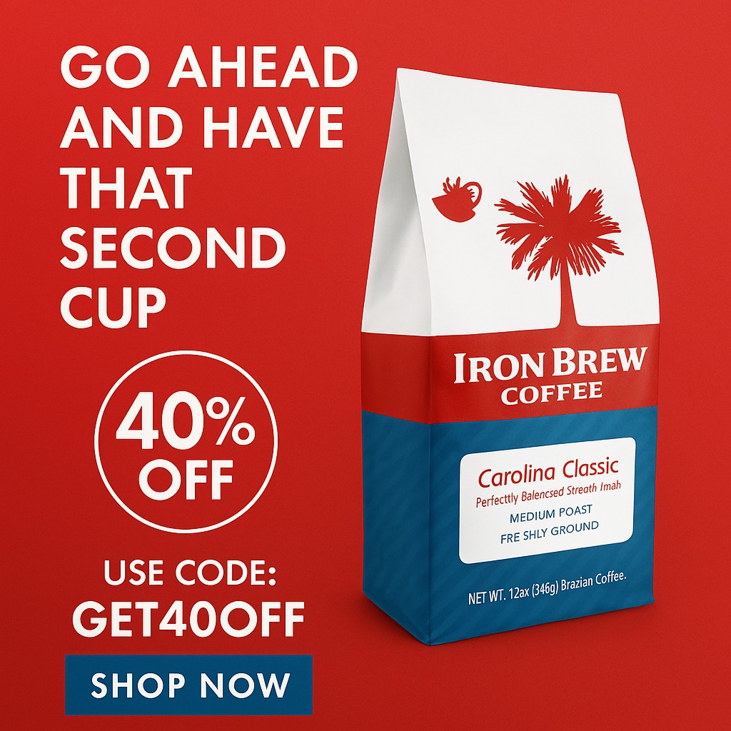 Iron Brew Coffee Facebook ad: 40% OFF Low-Acid Coffee
