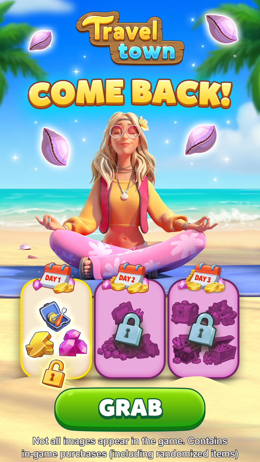 Travel Town - Merge Adventure Facebook ad: We Miss You!