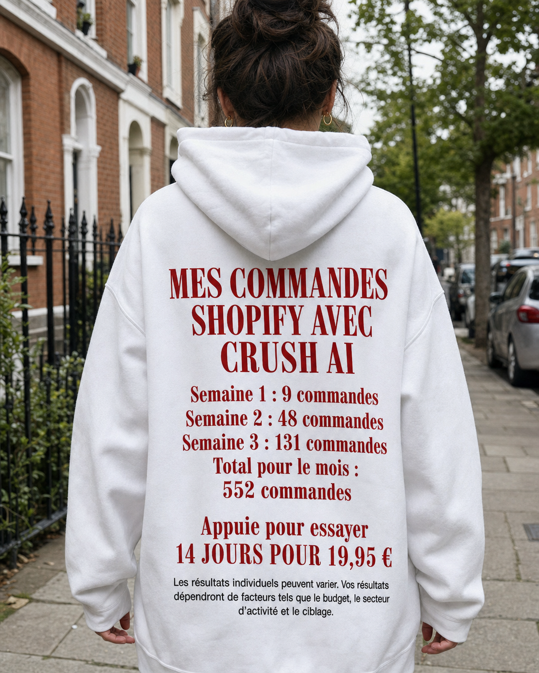 trycrush.ai Facebook ad: 552 commandes en un mois avec Crush AI