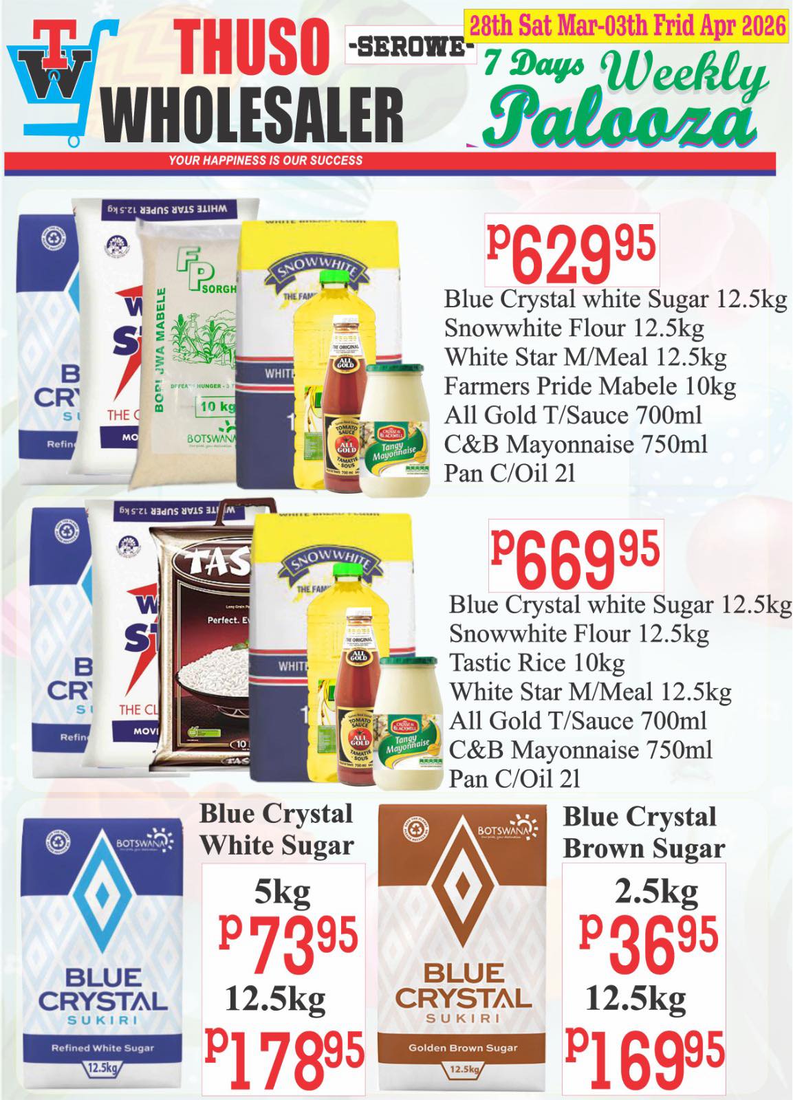 Thuso Wholesaler Facebook ad: Serowe Weekly Palooza Promotion!