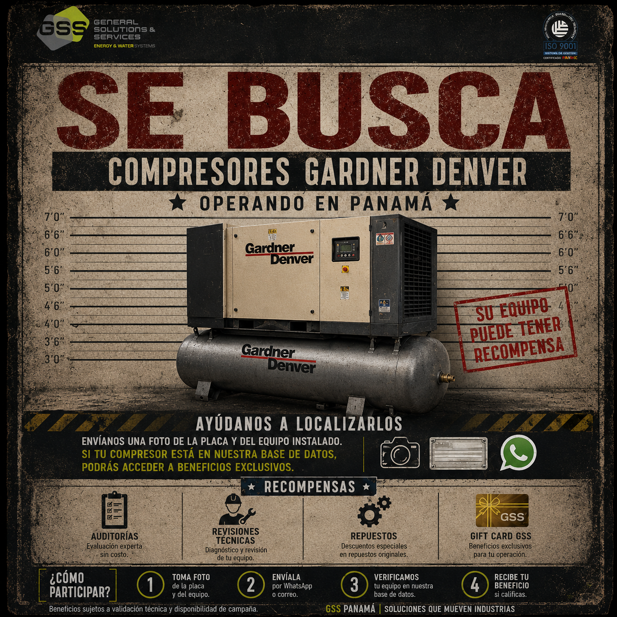 GSS General Solutions & Services Facebook ad: ¡SE BUSCAN: Compresores Gardner Denver